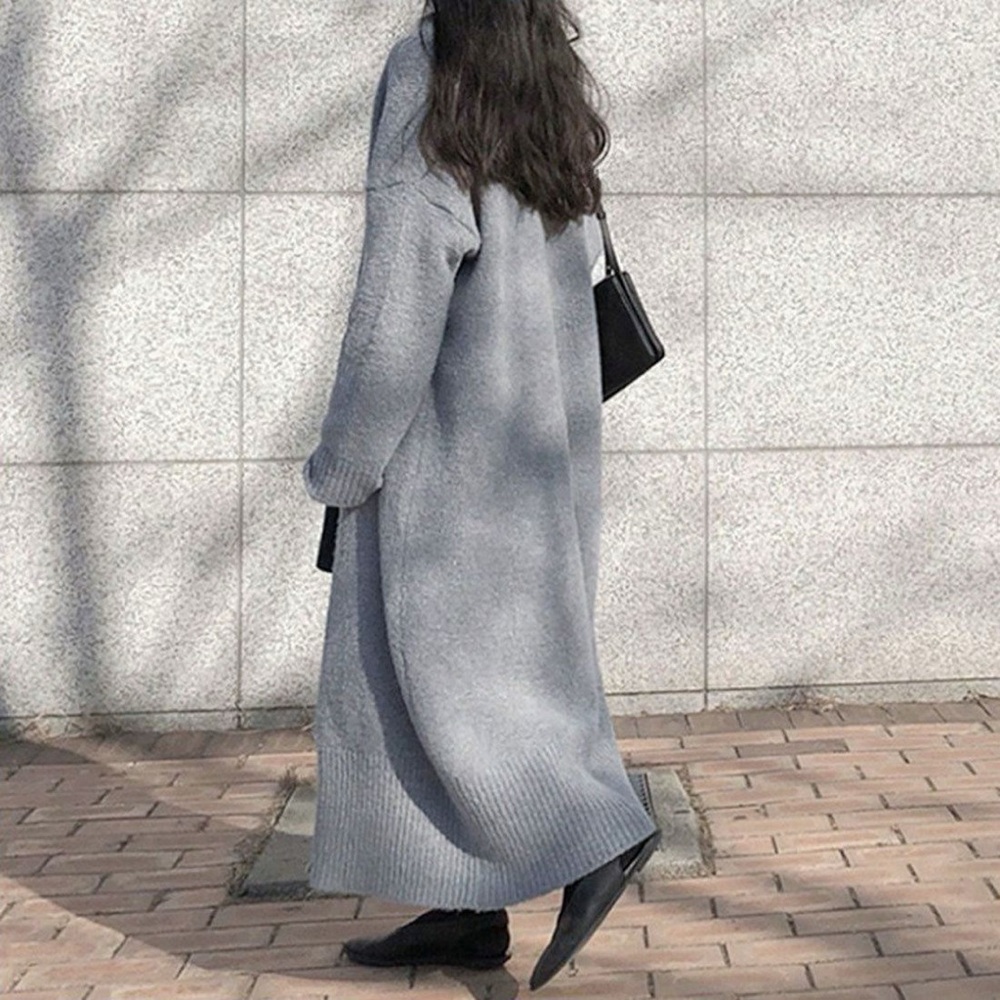 ALLSAINTS Mohair Wool Fine Knit Heathered Grey Slimming Maxi Maia Cardigan